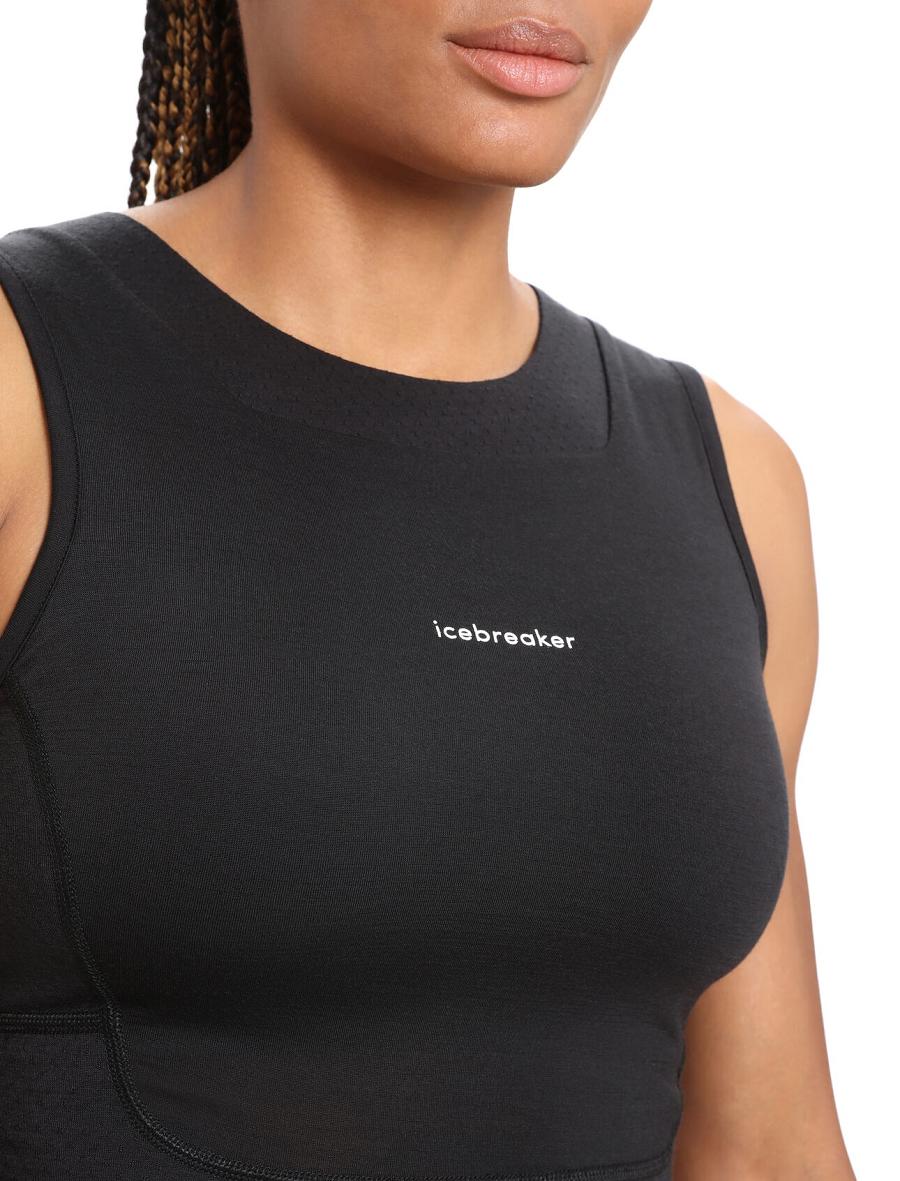 Black Women's Icebreaker ZoneKnit™ Merino Cropped Bra-Tank T Shirts | USA 1574WNBY